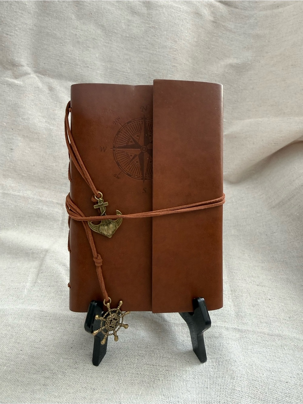 Brown Leather Travel Journal Notebook with Nautical Charm